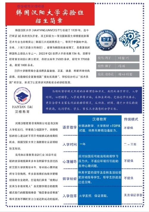 韓國漢陽大學實驗班招商